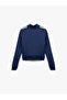 Raised College Printed Long Sleeve Zippered Crop Sweatshirt - 4