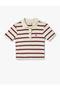 Striped Short Sleeve Polo Neck Embroidery Detail T-Shirt - 3