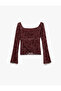Asymmetrical Boat Neck Off-The-Shoulder Lace Long Sleeve T-Shirt - 3