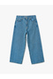 High Waist Button Pockets Short Wide Leg Denim Pants - Crop Wide Leg Jeans - 3