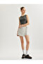 Linen Blended Striped Shorts Skirt with Binding Detail - 2