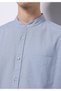 Regular Fit Judge Collar Plain Men's Linen Blend Blue Long Sleeve Shirt - 4
