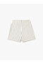 Linen Blended Striped Shorts Skirt with Binding Detail - 4