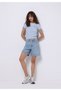 Mom Fit High Waist Straight Women's Indigo Jean Shorts - 3