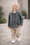 Navy Blue Boys' Striped Flam Linen Jacquard Jacket 6-16 Years - 125105