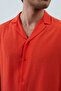 Men's Orange Lightweight Loose Fit Linen Shirt - 4