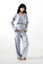 Women's Gray Melange Panda Pattern Waffle 3-Piece Pajama Set