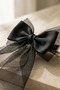 مشبك أوتوماتيكي بفيونكة من التول المزدوج باللون الأسود - 3