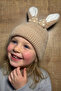 Girl's Beige Rabbit Ear Beret |   Fleece-Lined Winter Hat F Bow Detail Hat - 2