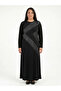 Modal Fabric Patchwork Dress with Stone Print and Synthetic Leather Details, Loose Fit