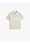 Button Detailed Polo Neck Short Sleeve Cotton T-Shirt - 3