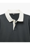 Long Sleeve Cotton Blended Color Contrast Basic Polo Neck Sweatshirt - 5