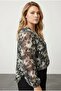 Plus Size Long Sleeve Pleated V-Neck Lycra Lined Viscose Tulle Blouse 303115 - 4