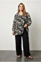 Plus Size Long Sleeve Pleated V-Neck Lycra Lined Viscose Tulle Blouse 303115 - 2
