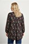 Plus Size Long Sleeve V Neck Front Pleated Floral Print Blouse 303720 - 6