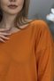 Women's Orange Boat Neck Lycra Thin Knitwear Blouse - 5