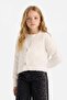New Year's Themed Soft Textured Bow Buttoned Cardigan Girls G5437A825Wn - 4