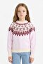 Crew Neck Patterned Knitwear Sweater for Girls G7277A825Wn - 4