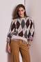 Oversized Wide Fit Crew Neck Diamond Pattern Knitwear Sweater G4418Ax25Wn