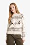 New Year Themed Regular Fit Crew Neck Knitwear Sweater F6482Ax25Cw - 4