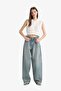 Carpenter Fit High Waist Long Leg Long Jean Look Snow Washed Trousers E7782Ax25Au - 3
