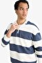 Boxy Fit Mock Neck Half Zipper Striped Sweatshirt F4640Ax25Au - 4