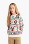 New Year's Themed Oversize Wide Fit Crew Neck Sweater for Girls G0914A825Wn - 3