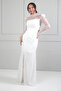 Women's 3-Piece Design Evening Dress Strapless Front Ruched Lined Long Dress Mock Neck Lace Blouse - 2