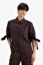 100% Cotton Regular Fit Poplin Shirt with Tie Detail F9139Ax25Wn - 4