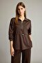 Polo Neck Elastic Waist Half Zipper Modal Sweatshirt G2922Ax25Au - 6