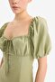 Heart Neckline Slit Linen Blend Short Sleeve Midi Dress C0941Ax25Sm - 4