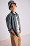 100% Cotton Oversize Wide Fit Polo Collar Long Sleeve Shirt for Boys G2362A825Au