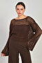Women's openwork crop sweater - bitter coffee