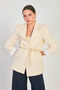 Women's Striped Linen Blazer Jacket - Natural - 2