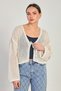 Women's Front Tie-Detail Lace-Like Knit Cropped Cardigan - Natural - 2
