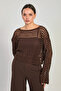 Women's openwork crop sweater - bitter coffee - 3