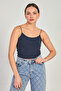 Women's Crop Tank Top with Strap - Navy Blue - 2