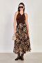 Women's Belted Paisley Pattern Midi Chiffon Skirt - Bitter Brown - 3