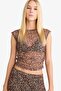 Fitted Leopard Print Tulle Short Sleeve T-Shirt G1518Ax25Au - 6