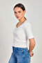 Women's deep v-neck short sleeve bodysuit - ecru - 3