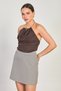 Women's buckled halter neck blouse - dark brown - 2