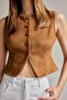 Buttoned Crop Suede Vest G2852Ax25Au - 5