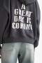 Cotton Oversize Long Sleeve Wide Fit Hooded Back Printed Zippered Sweatshirt F8915Ax25Au - 6