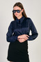 Women's long sleeve satin shirt - navy blue - 4
