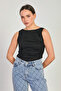 Women's Gathered Side Boat Neck Bodysuit - Black