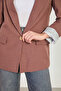 Women's striped linen blazer jacket - coffee - 3