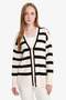 Regular Fit V Neck Striped Buttoned Tunic Knitwear Cardigan D2445Ax25Au - 3