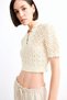Polo Neck Crochet Short Sleeve Knitwear Blouse F9985Ax25Sm - 4