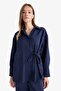 Relax Fit Modal Front Tie-Up Long Sleeve Shirt Tunic F1358Ax25Au - 4