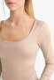 U Neck Long Sleeve Snap Fastener Bodysuit F8042Ax25Au - 5